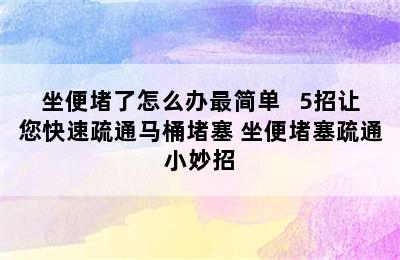 坐便堵了怎么办最简单   5招让您快速疏通马桶堵塞 坐便堵塞疏通小妙招